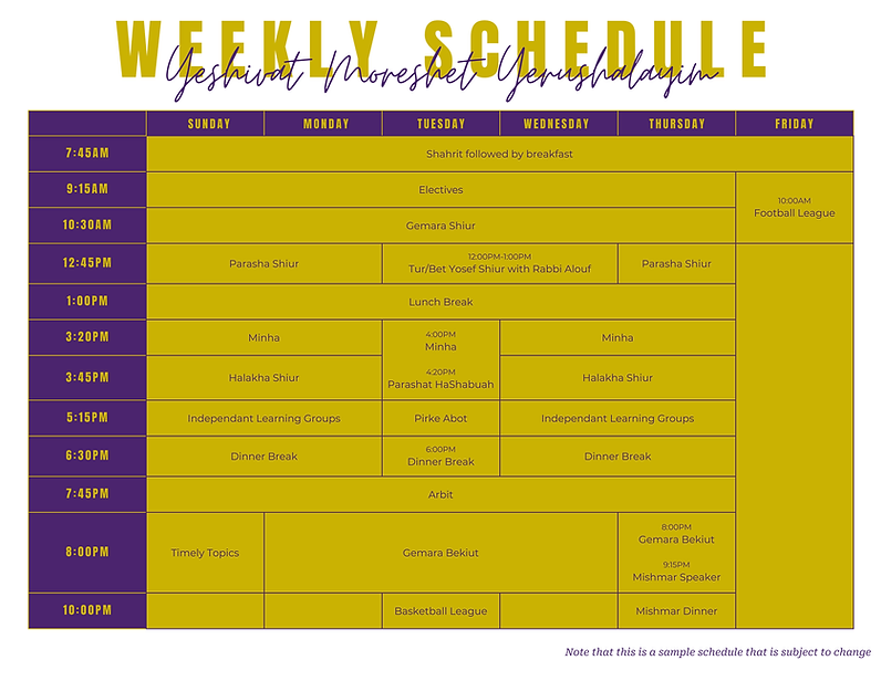 Yeshivat Moreshet Yerushalayim Sample Schedule.png